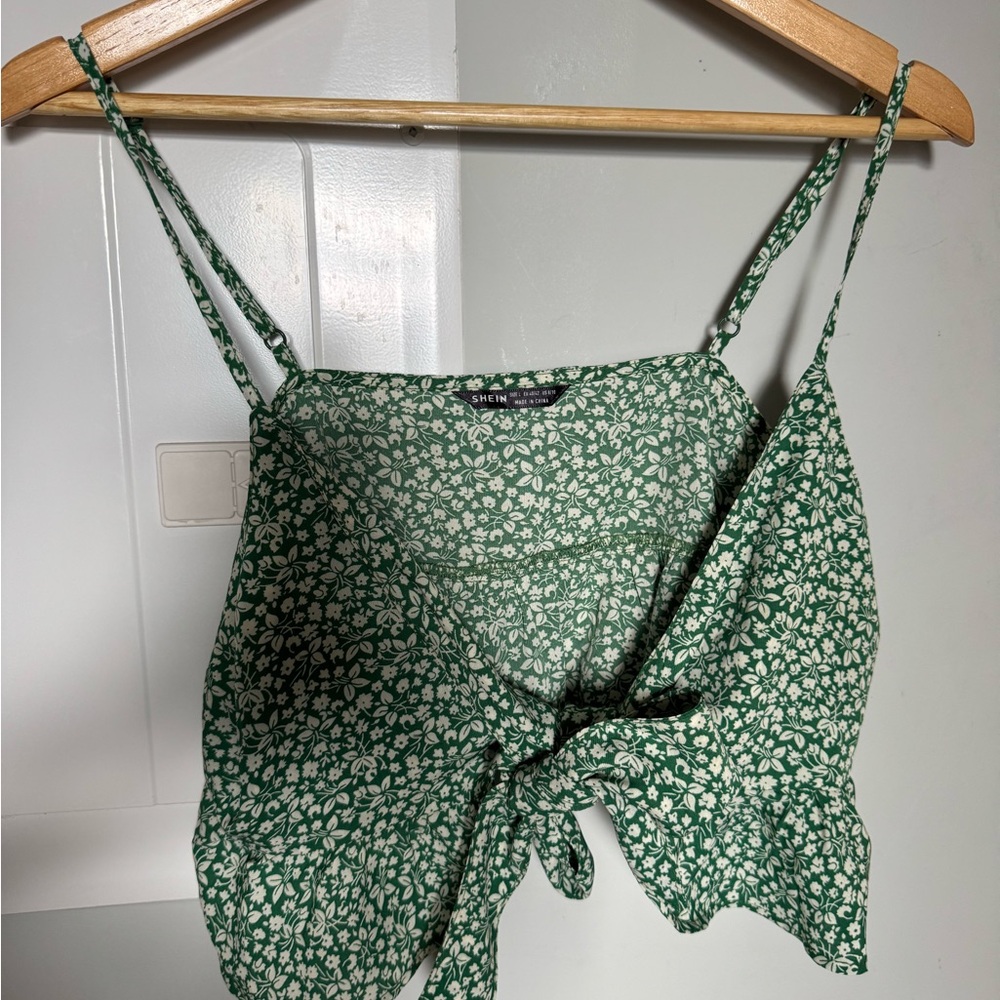 SHEIN Green Floral Tie-Front Camisole